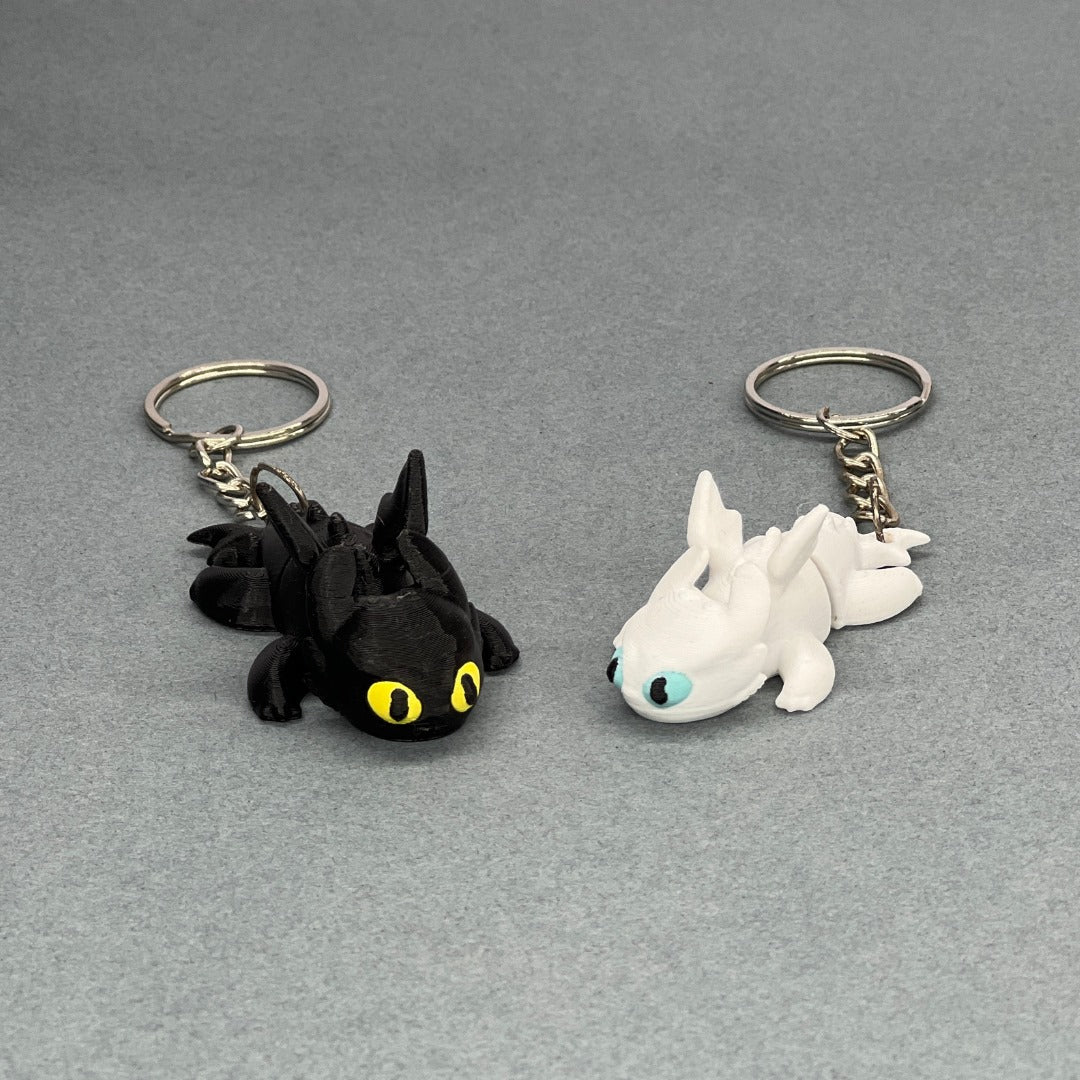 Set of 2 | 3D Printed Flexible Keychain | Light Fury & Night Fury (Baby Toothless)