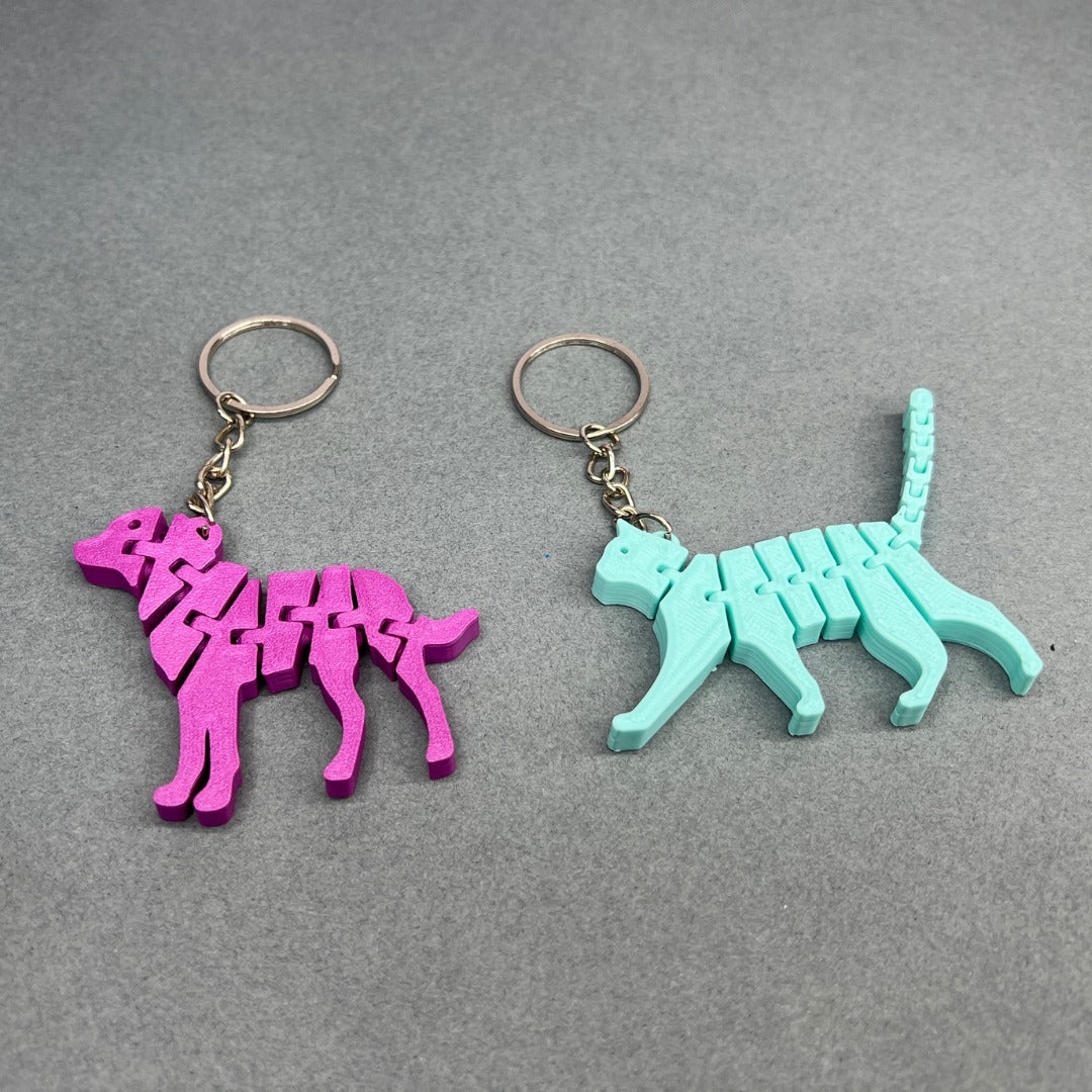 Set of 2 | 3D Printed Flexible Keychain | Cat and Dog